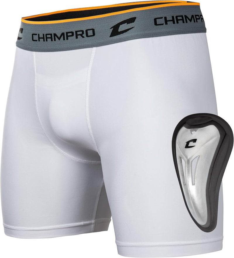 CHAMPRO شورت بوكسر مضغوط مع كوب - بوليستر/سباندكس، حجم كبير للبالغين، أبيض - Image 1